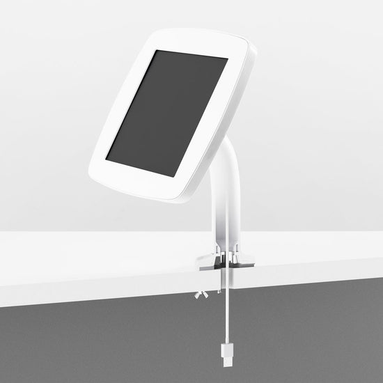 Bouncepad Swivel 60 - A secure tablet & iPad desk mount in white.